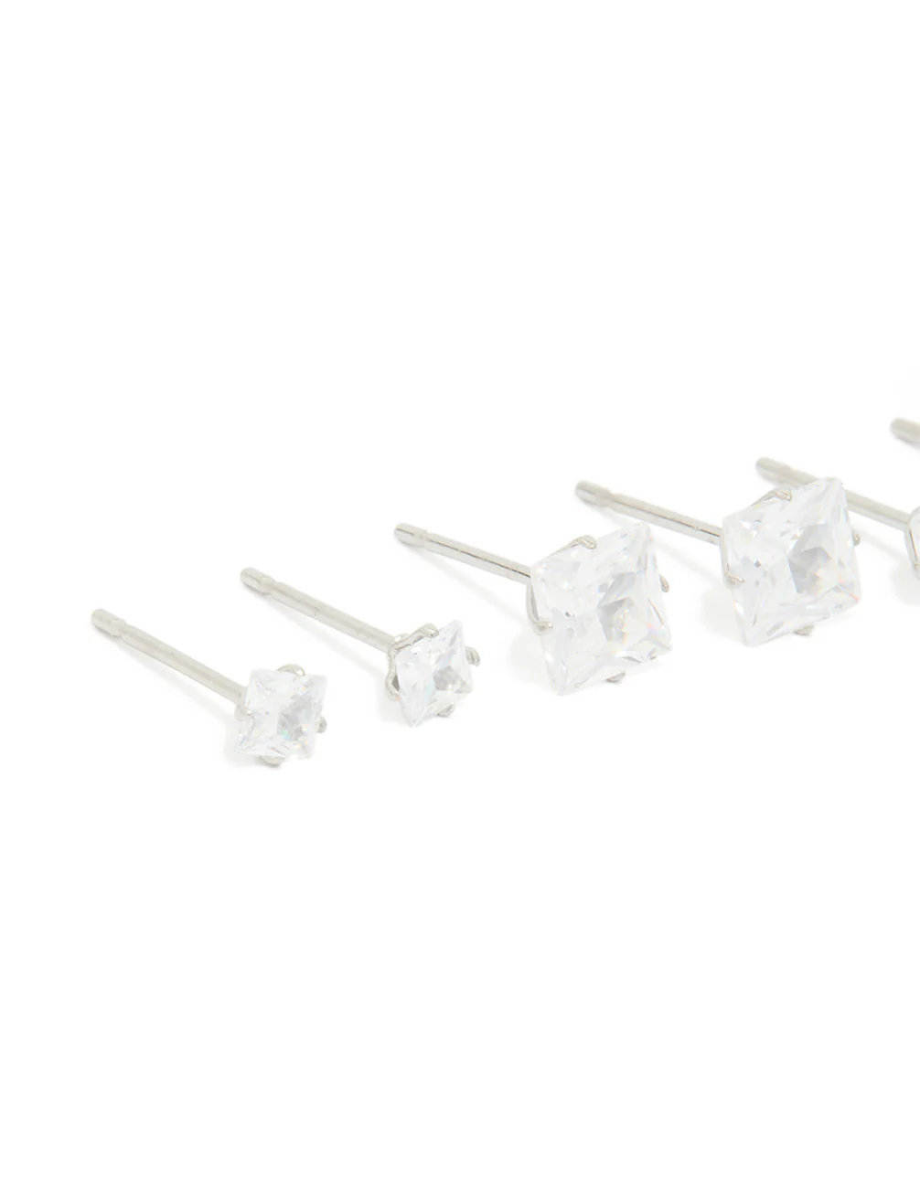 Waterproof Stainless Steel Cubic Zirconia Square Stud Earrings 3-Pack - Image 2