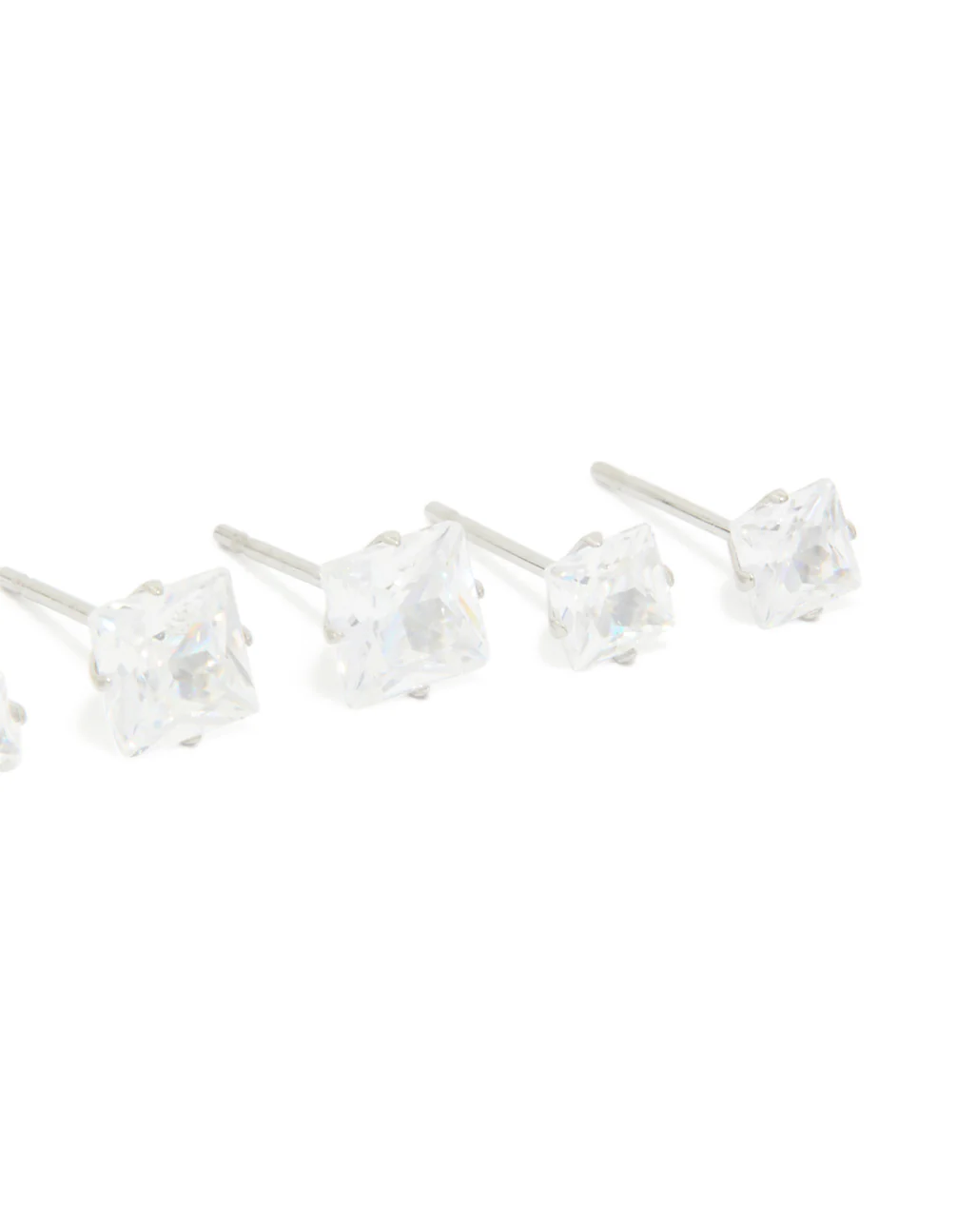 Waterproof Stainless Steel Cubic Zirconia Square Stud Earrings 3-Pack - Image 3