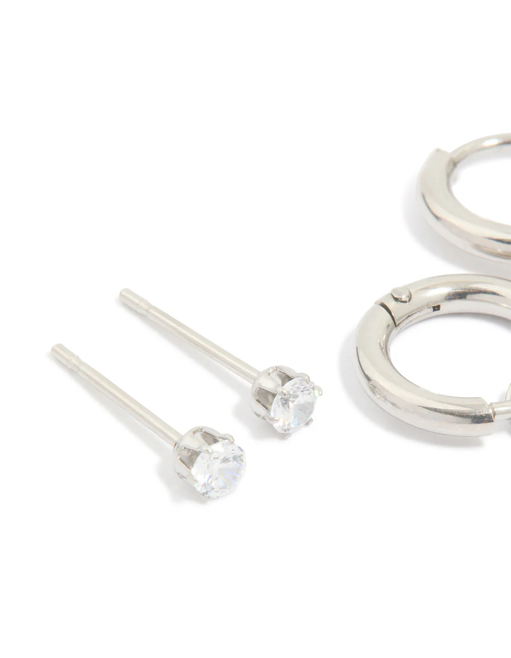 Waterproof Stainless Steel Cubic Zirconia Stacking Earrings 4-Pack - Image 2