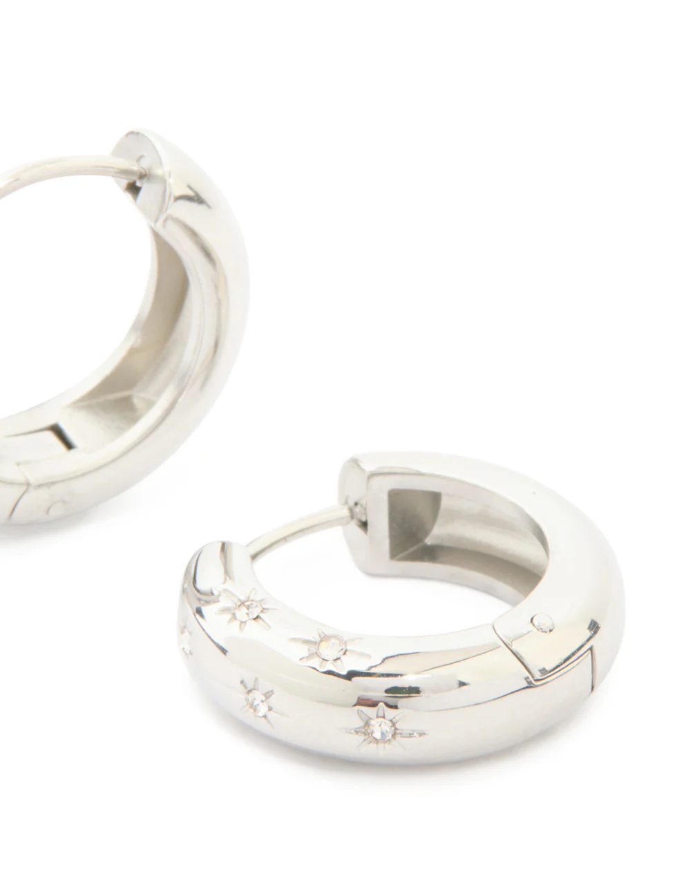 Waterproof Stainless Steel Cubic Zirconia Star Hanging Hoop Earrings - Image 3