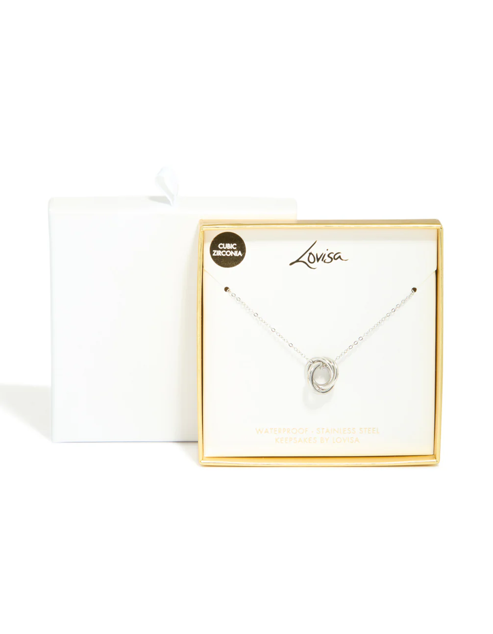Waterproof Stainless Steel Cubic Zirconia Triple Circle Link Necklace - Image 4