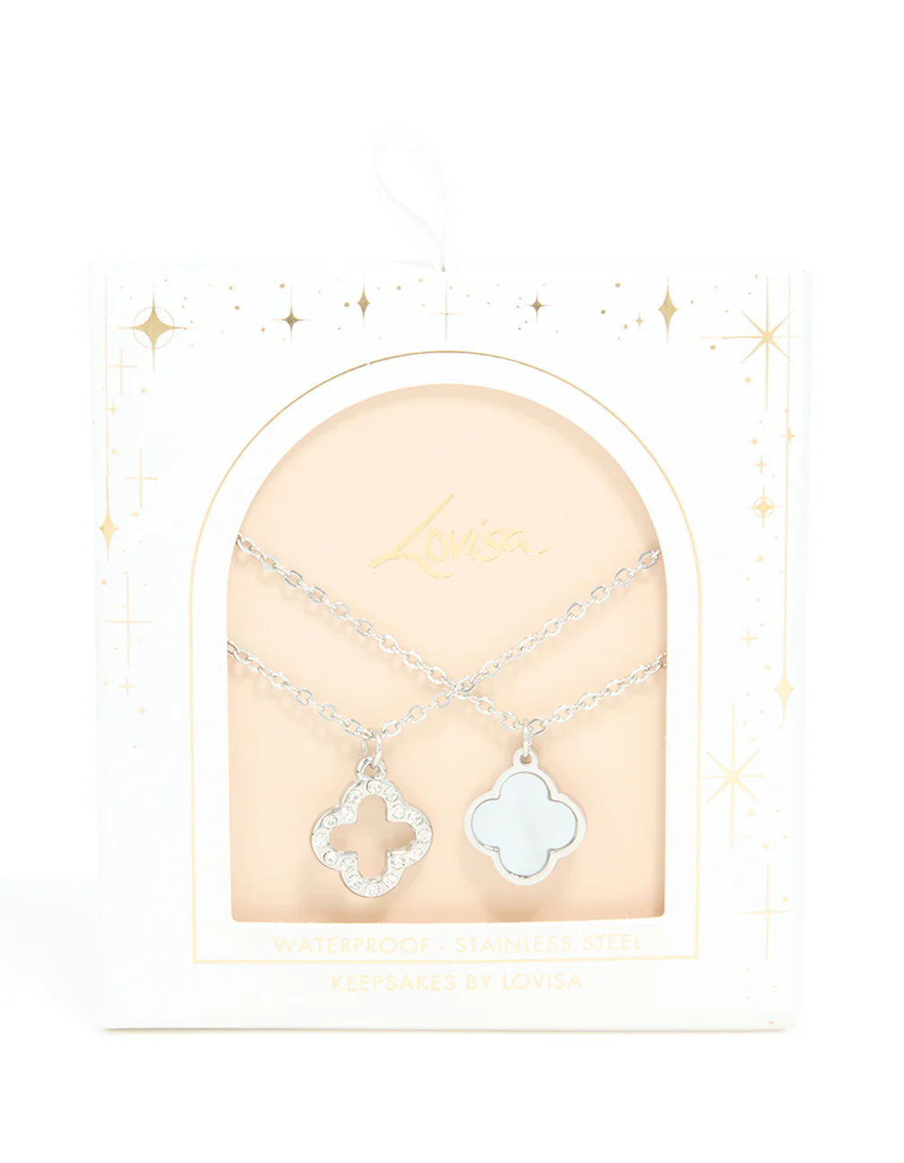 Waterproof Stainless Steel Diamante Flower Necklaces 2- Pack - Image 3