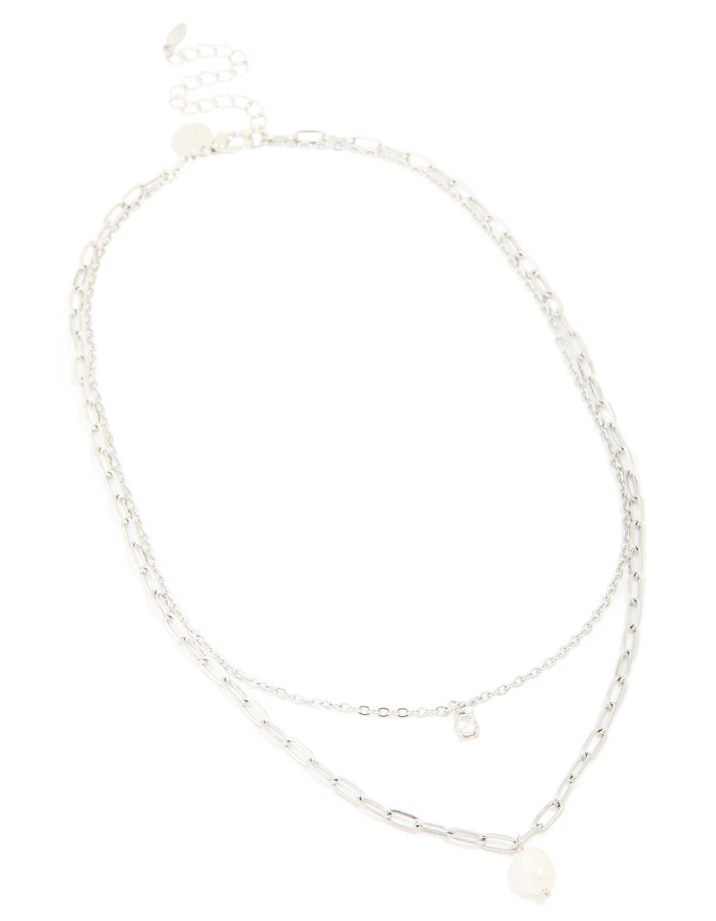 Waterproof Stainless Steel Diamante & Freshwater Pearl Chain Layered Necklace - Image 2