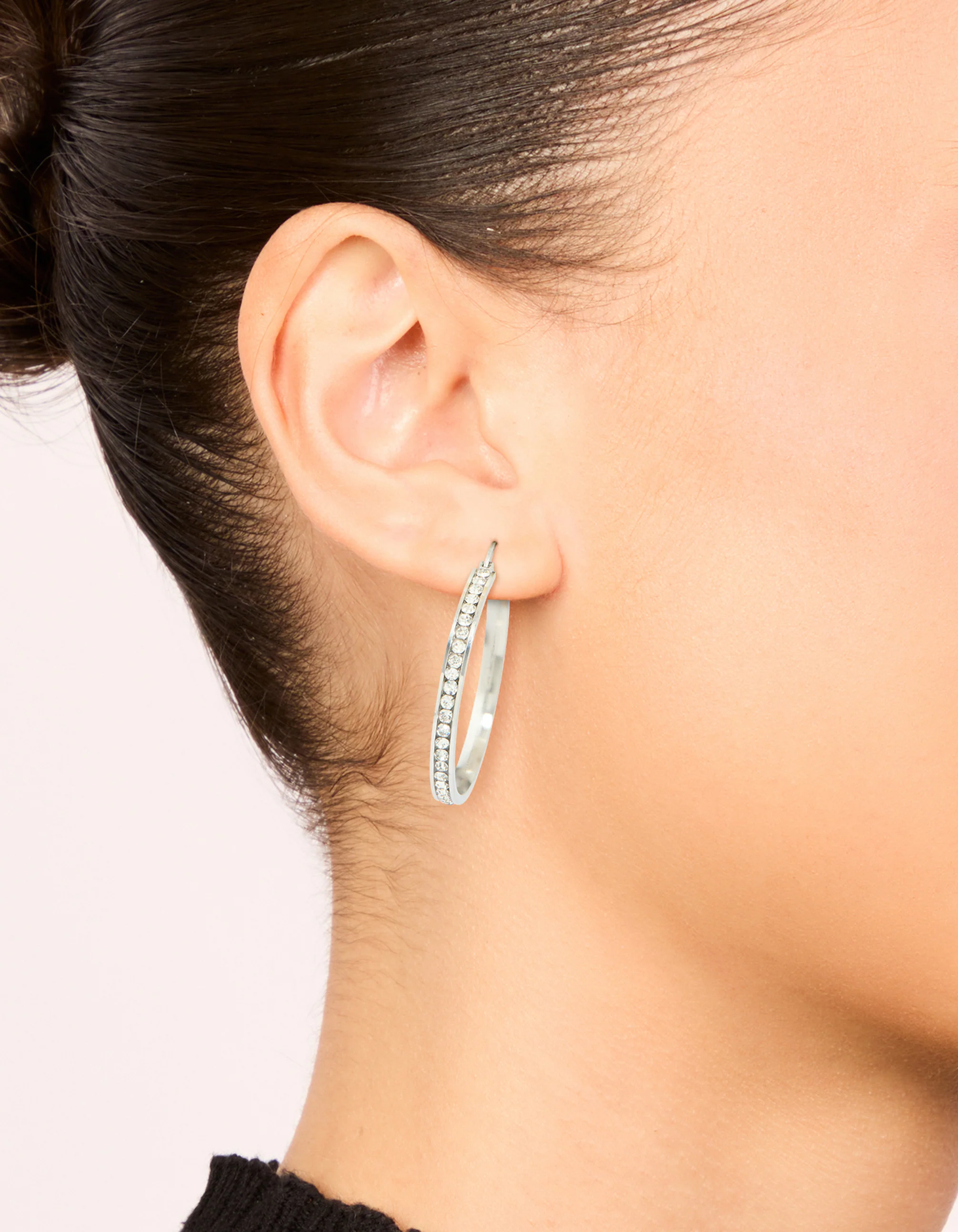Waterproof Stainless Steel Diamante Hoop Earrings 35 MM - Image 2