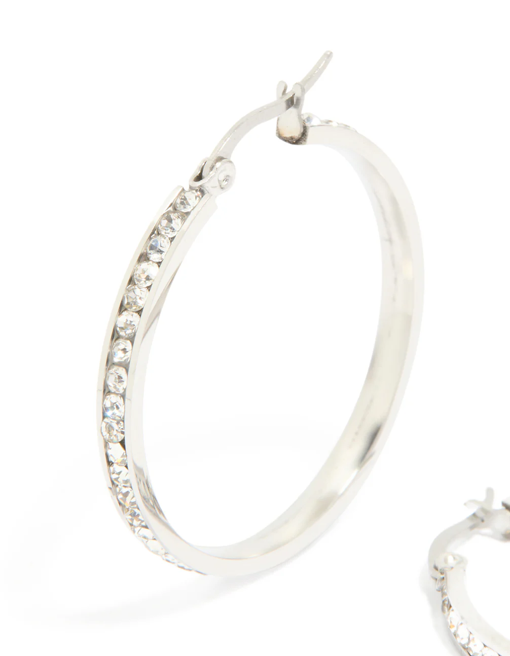 Waterproof Stainless Steel Diamante Hoop Earrings 35 MM - Image 4