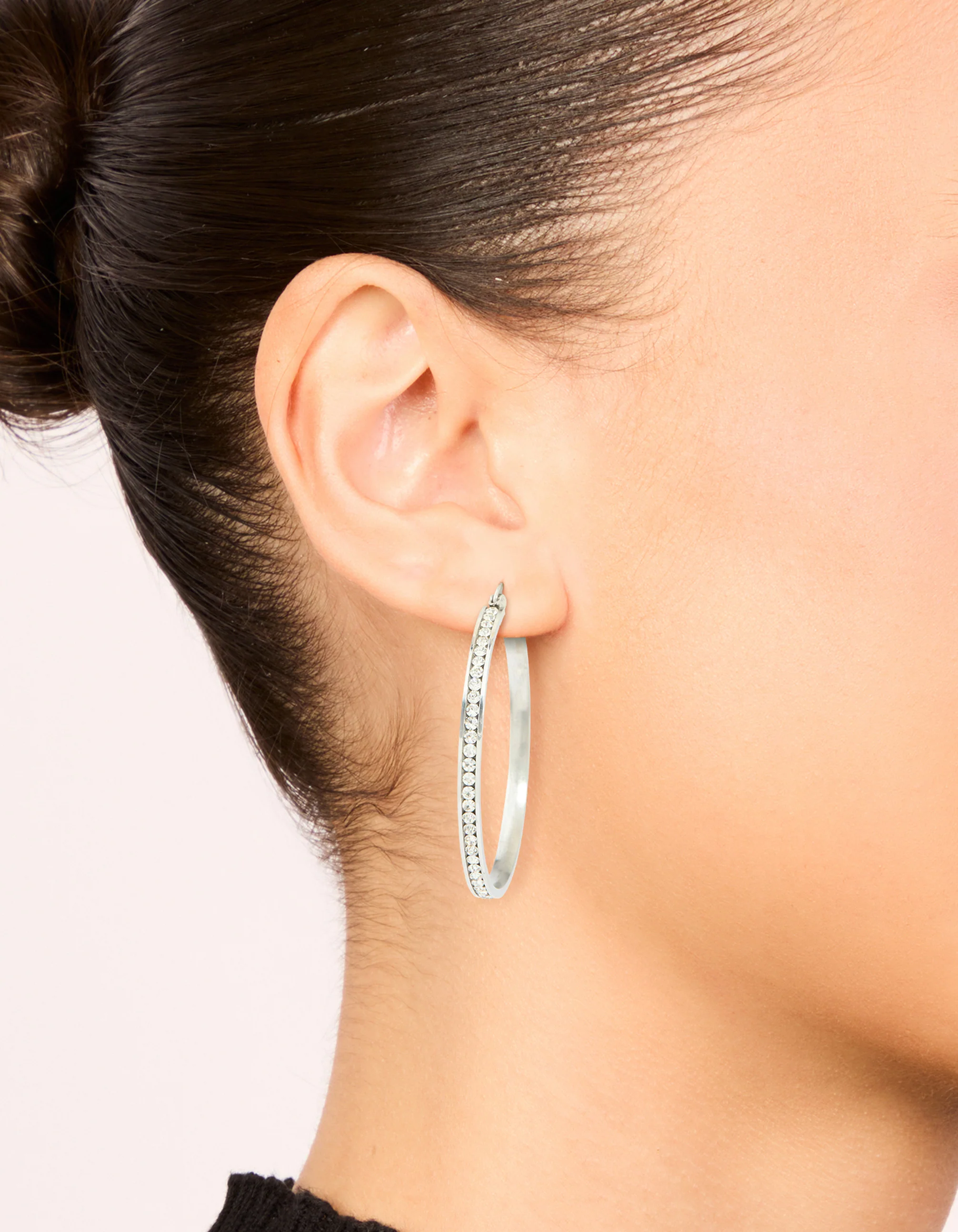 Waterproof Stainless Steel Diamante Hoop Earrings 45 MM - Image 2