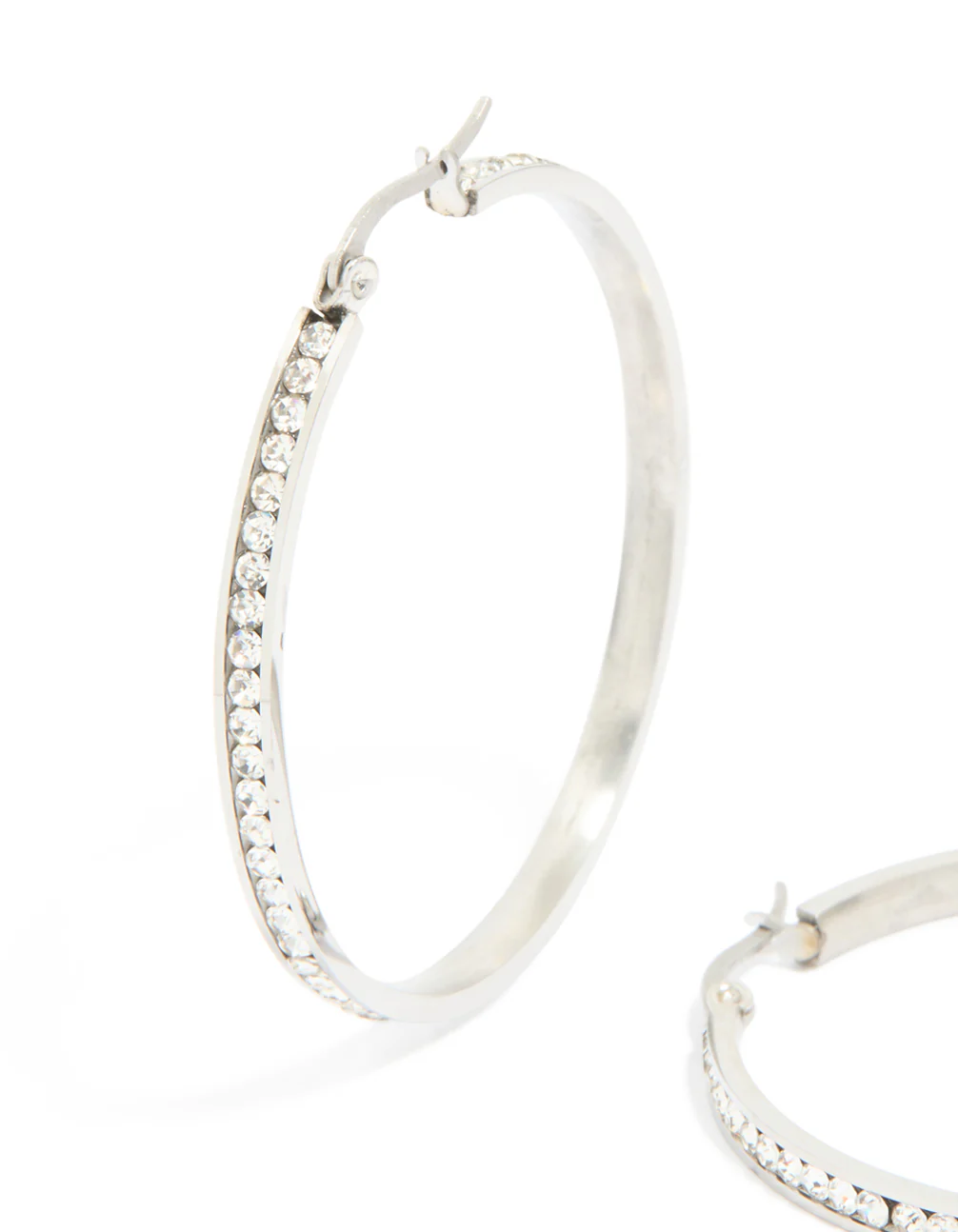 Waterproof Stainless Steel Diamante Hoop Earrings 45 MM - Image 4