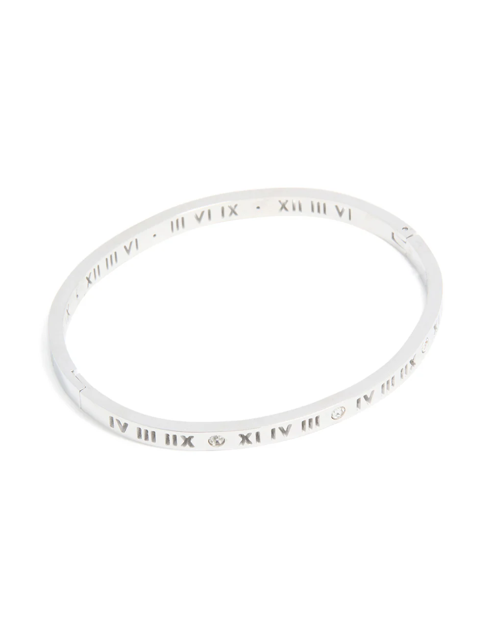 Waterproof Stainless Steel Diamante Roman Numeral Hinge Bangle - Image 2