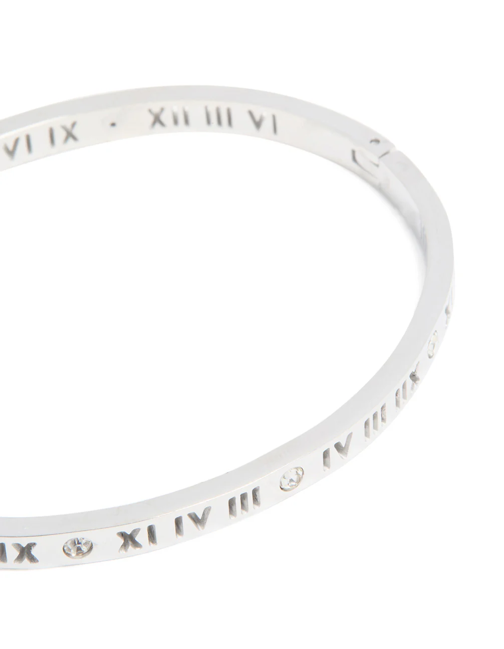 Waterproof Stainless Steel Diamante Roman Numeral Hinge Bangle - Image 4