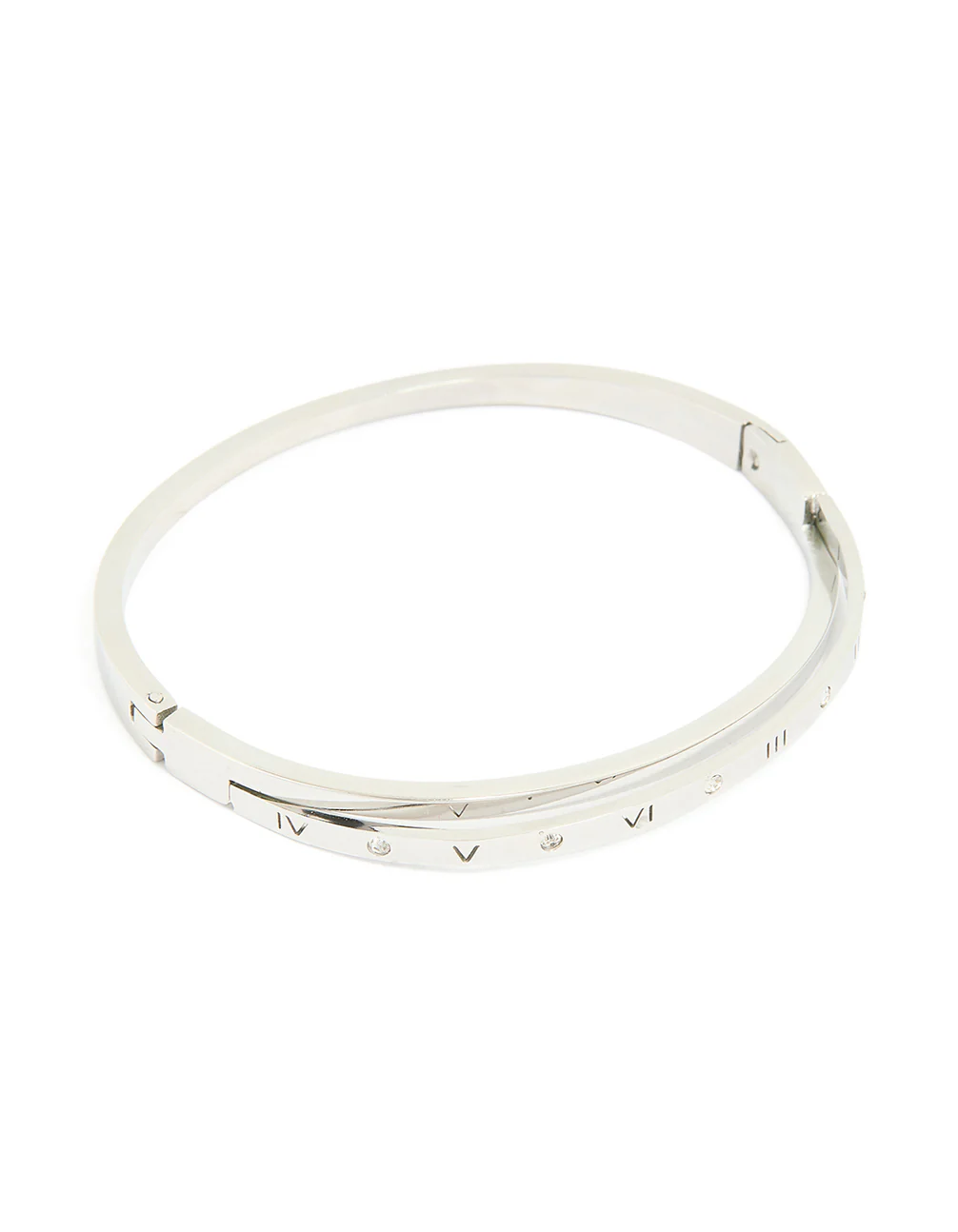 Waterproof Stainless Steel Diamante Roman Numeral Hinge Bangle - Image 2