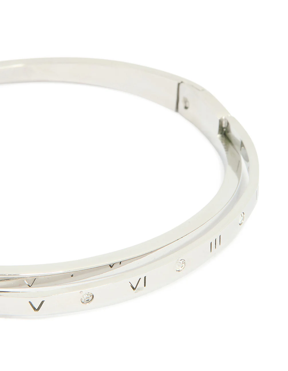 Waterproof Stainless Steel Diamante Roman Numeral Hinge Bangle - Image 4