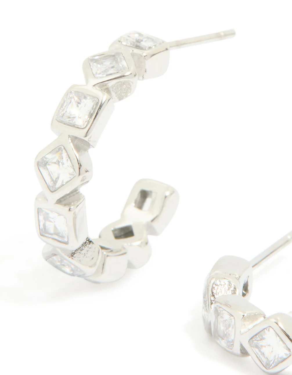 Waterproof Stainless Steel Diamante Steel Half Hoop Earrings - Image 2