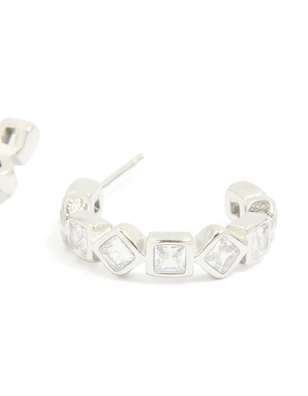 Waterproof Stainless Steel Diamante Steel Half Hoop Earrings - Image 3