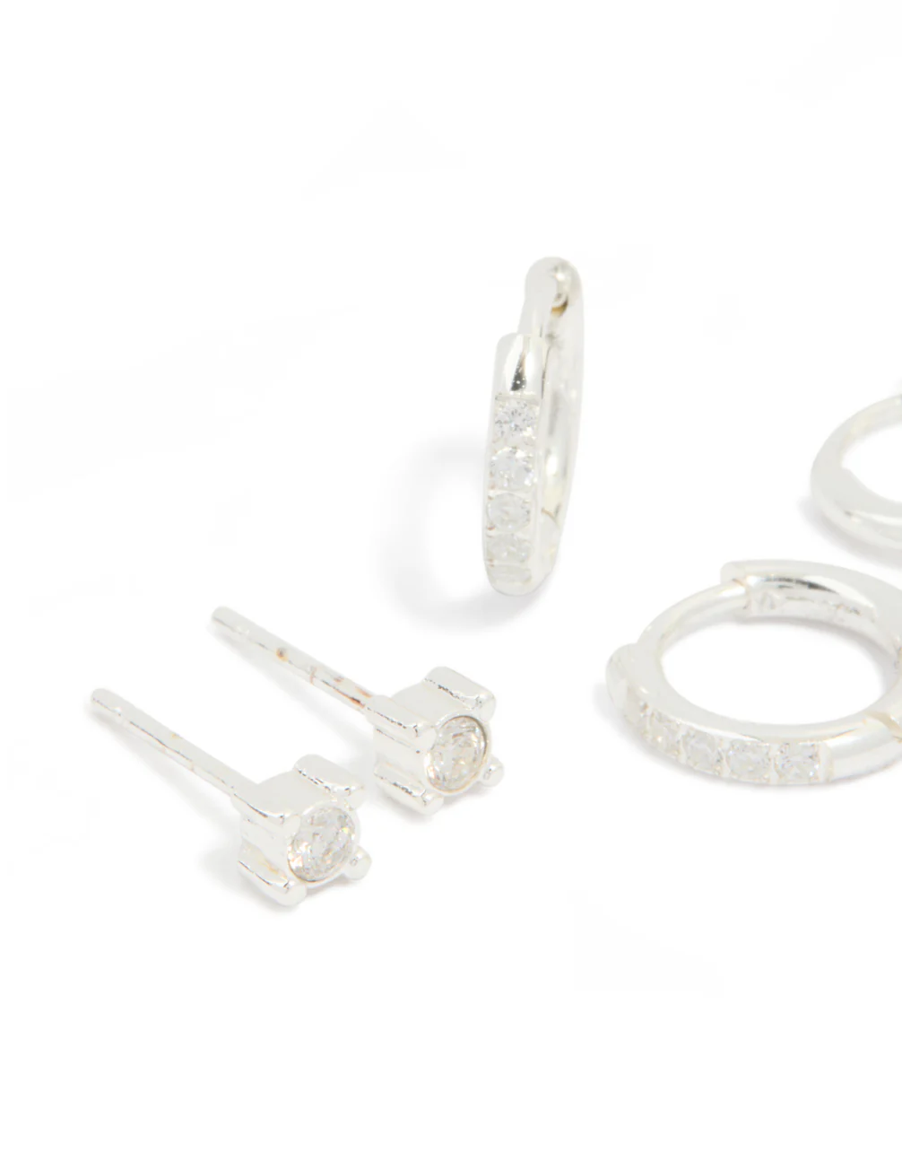 Waterproof Stainless Steel Diamante Stud & Huggie Earrings 3-Pack - Image 4