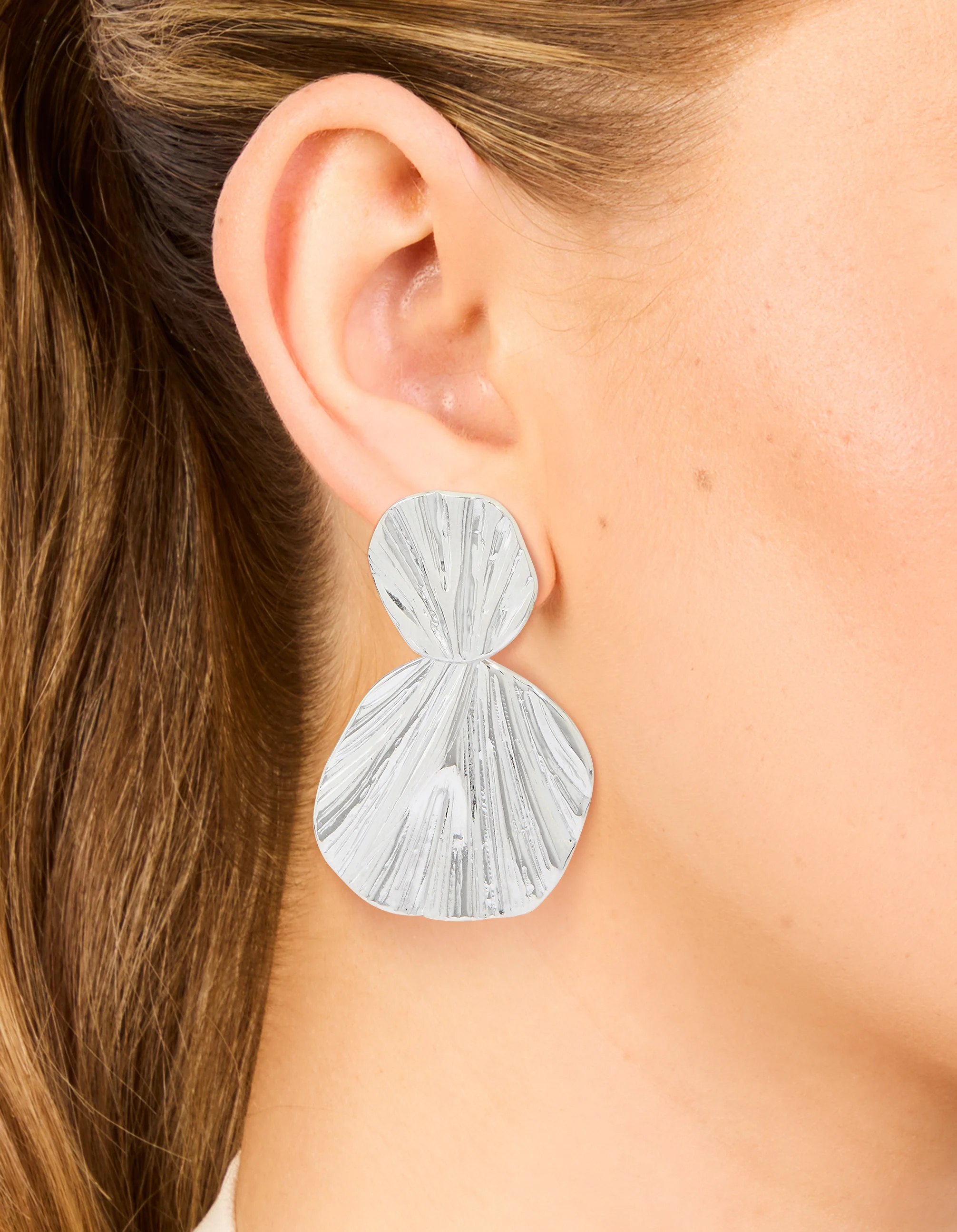 Waterproof Stainless Steel Double Textured Drop Earrings - Image 2