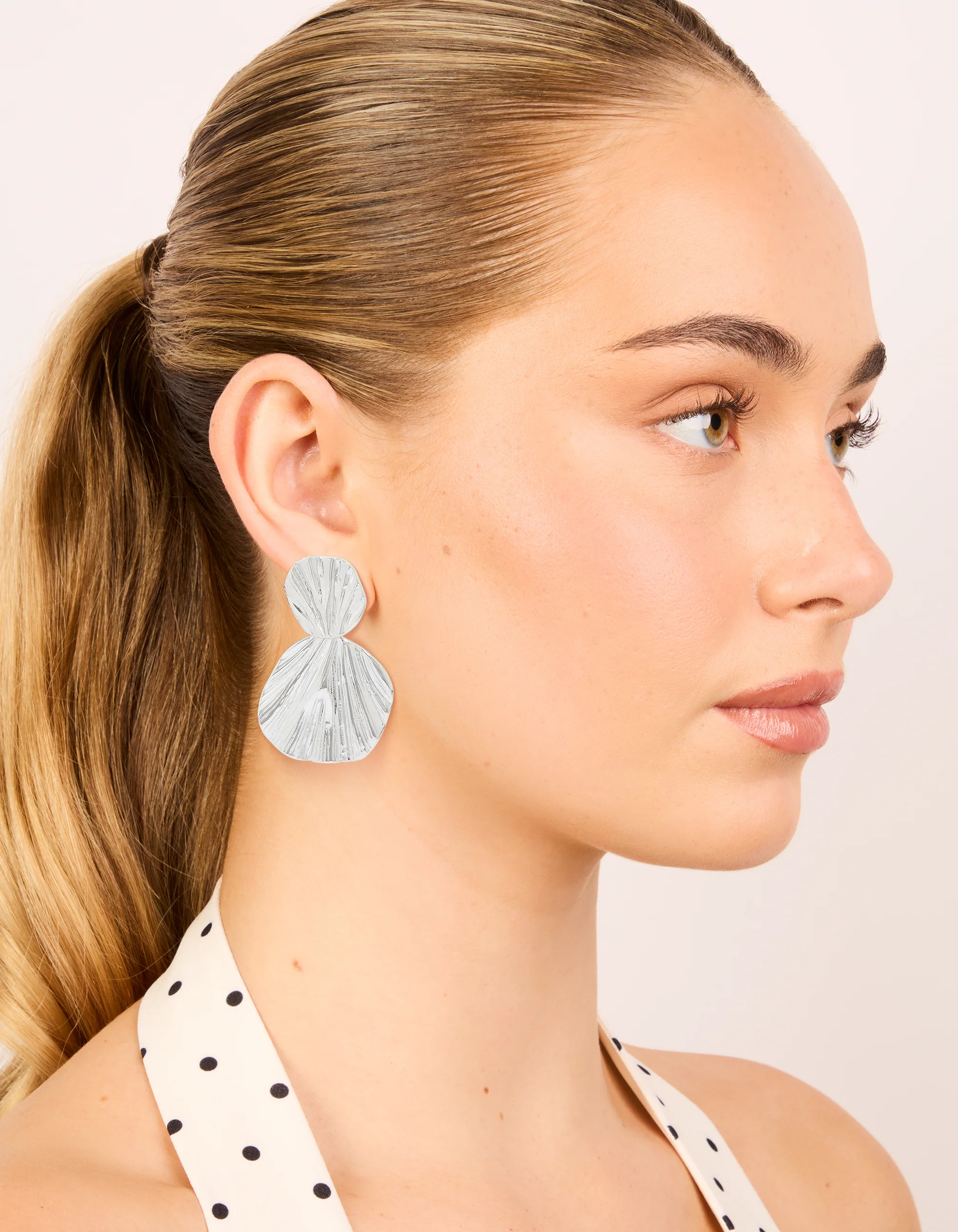 Waterproof Stainless Steel Double Textured Drop Earrings - Image 3