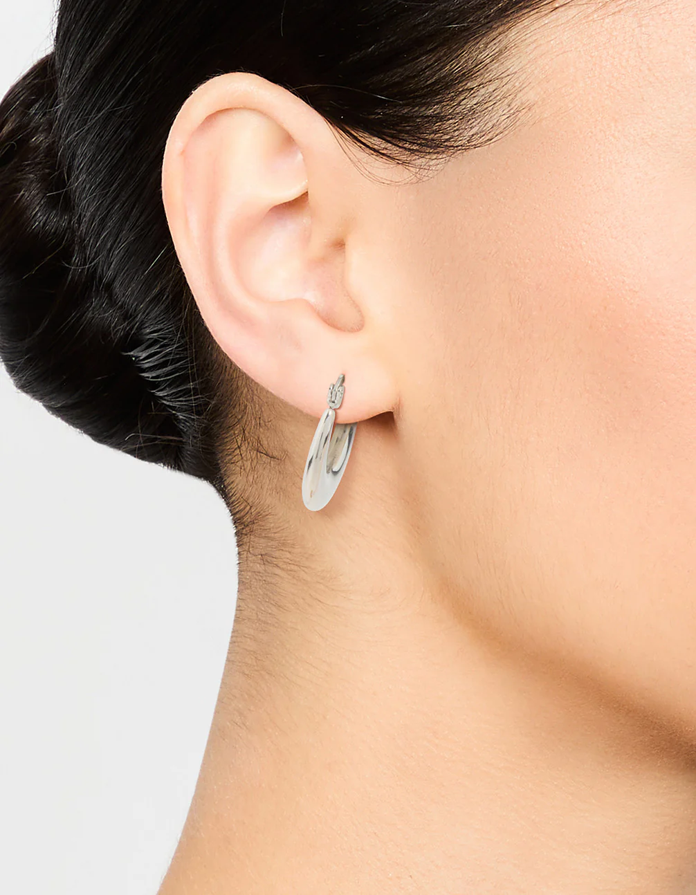 Waterproof Stainless Steel Flat Crescent Hoop Earrings - Image 2