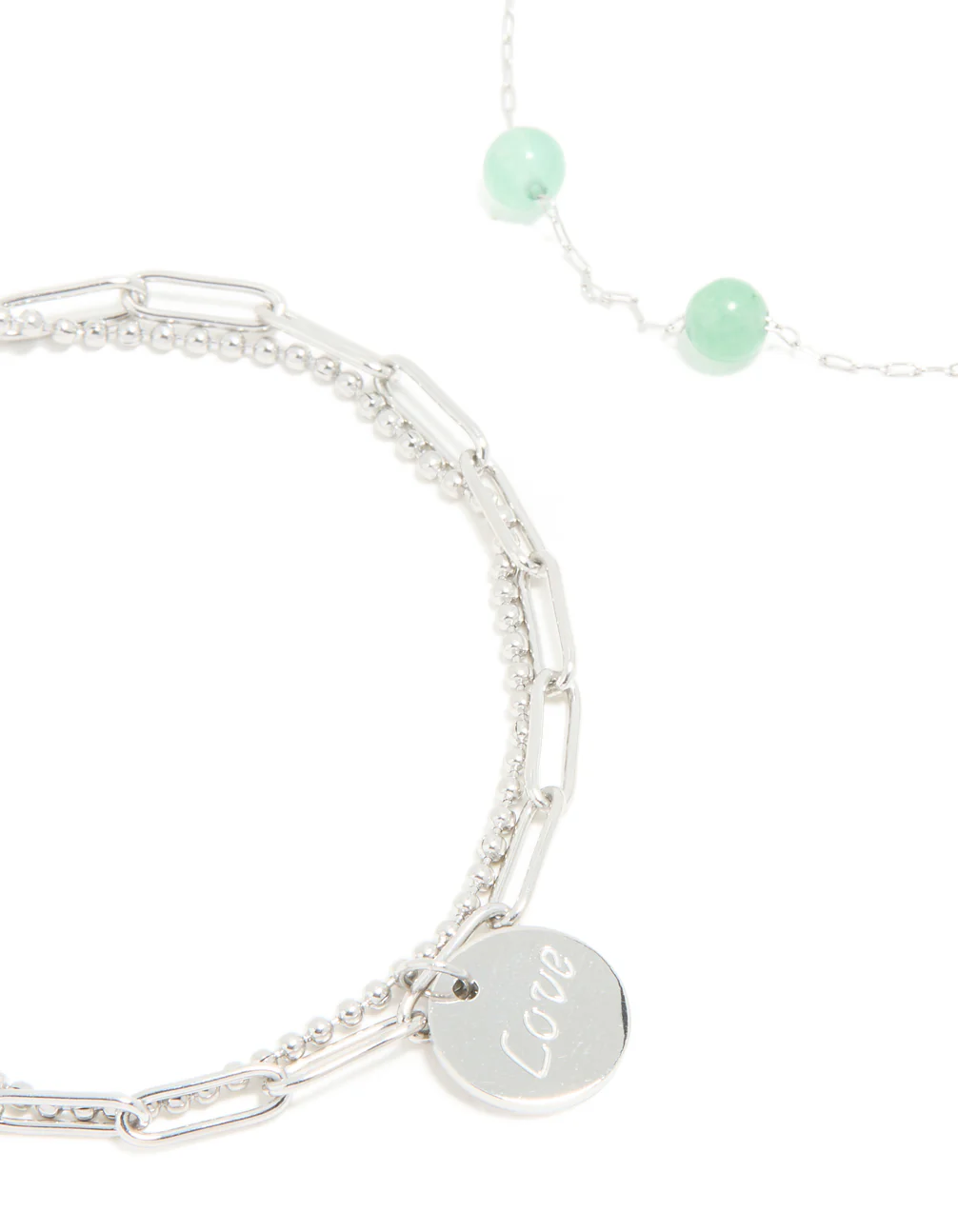Waterproof Stainless Steel Green Semi Precious Stone & Love Bracelets 2-Pack - Image 2