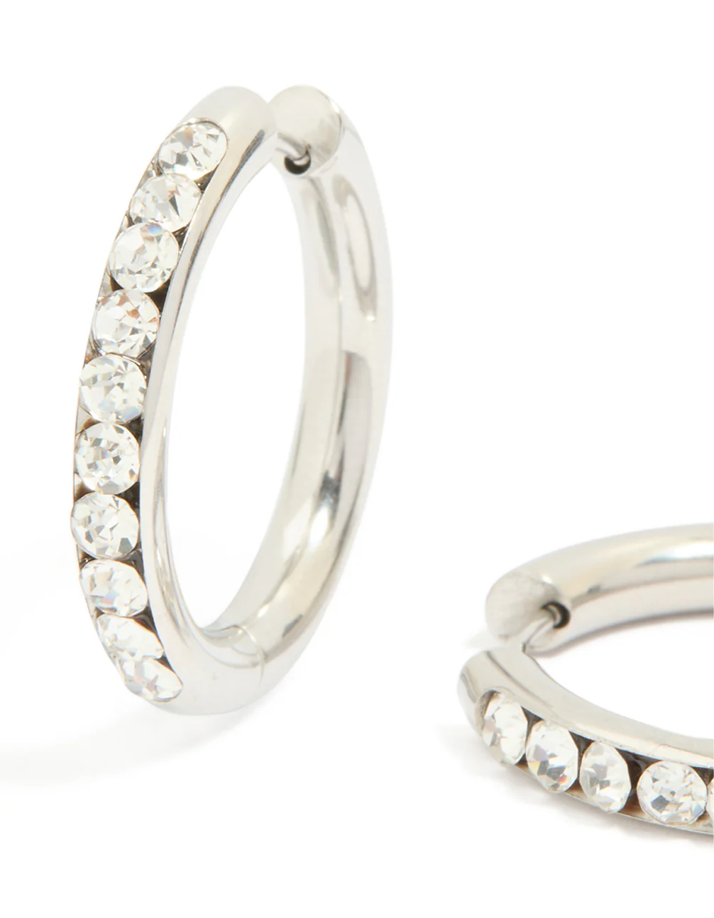 Waterproof Stainless Steel Half Diamante Hinge Hoop Earrings - Image 4