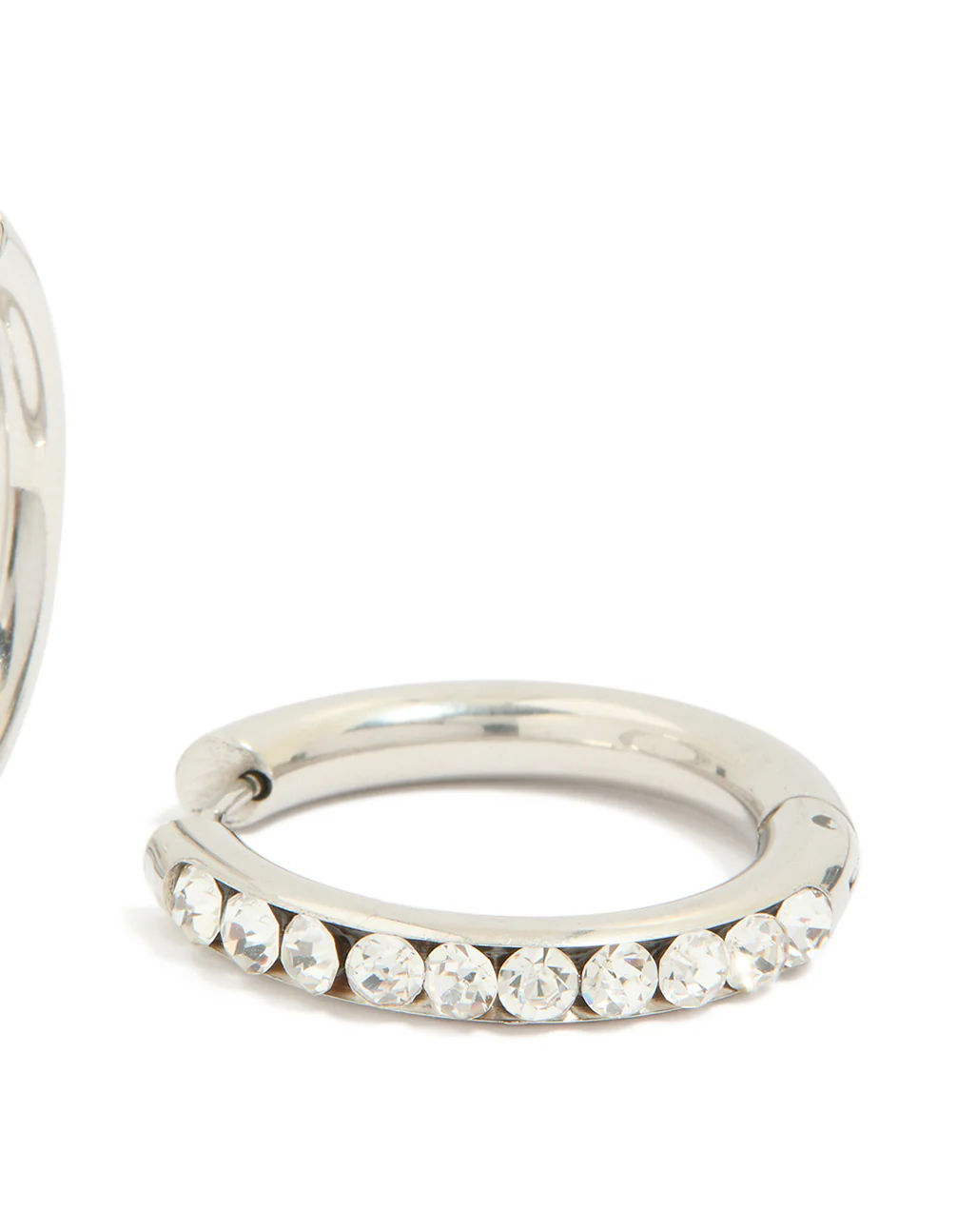 Waterproof Stainless Steel Half Diamante Hinge Hoop Earrings - Image 5