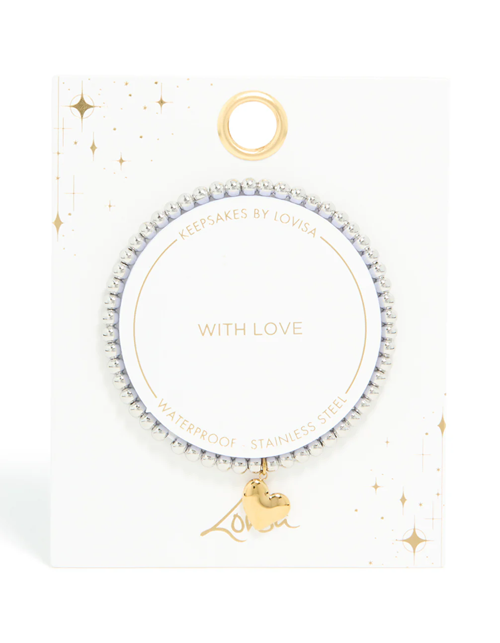 Waterproof Stainless Steel Heart Pendant Stretch Bracelet - Image 5
