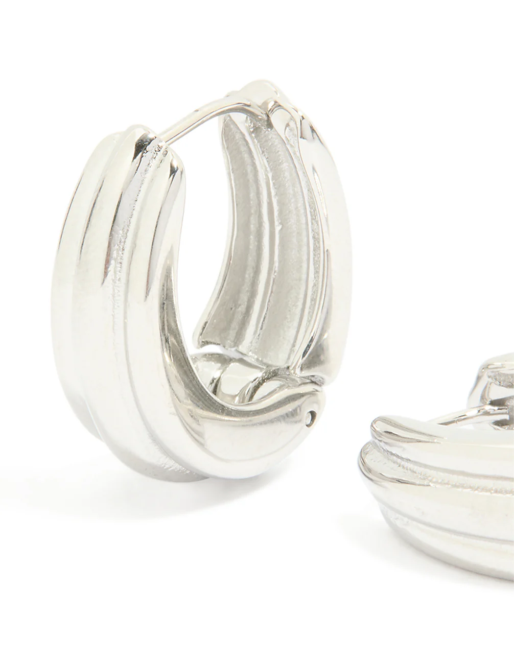 Waterproof Stainless Steel Hinge Hoop Indented Earrings - Image 4