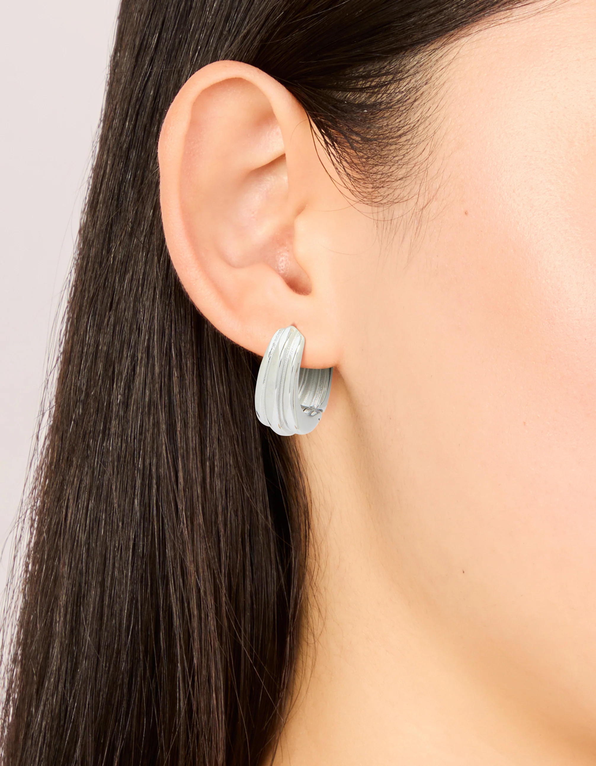 Waterproof Stainless Steel Hinge Hoop Indented Earrings - Image 6
