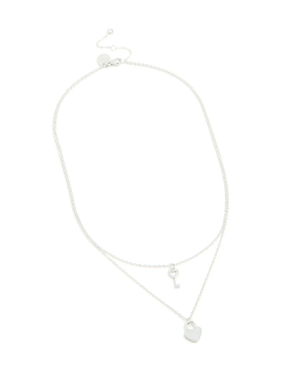 Waterproof Stainless Steel Key & Heart Lock Layered Necklace - Image 2