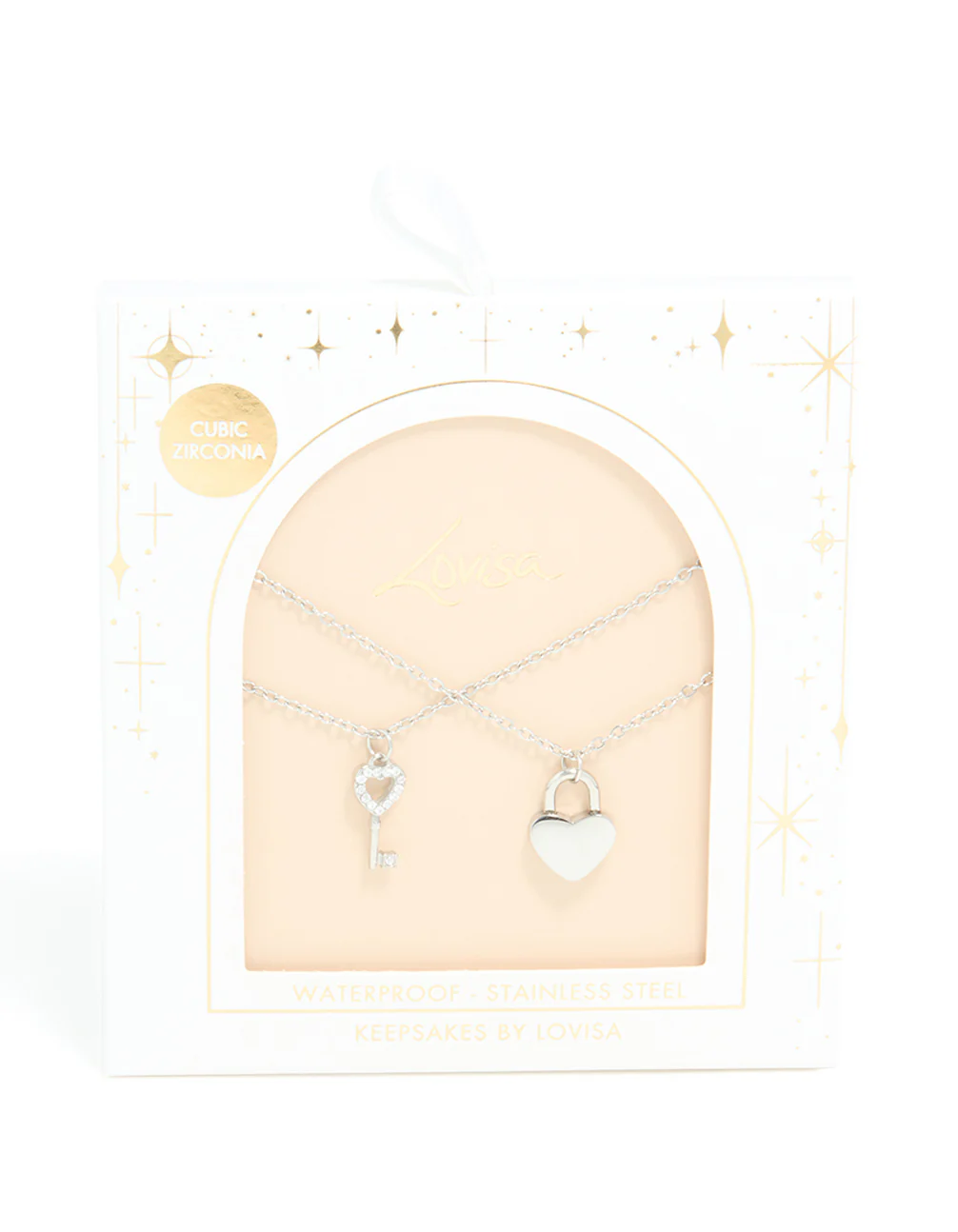 Waterproof Stainless Steel Key & Heart Lock Layered Necklace - Image 3