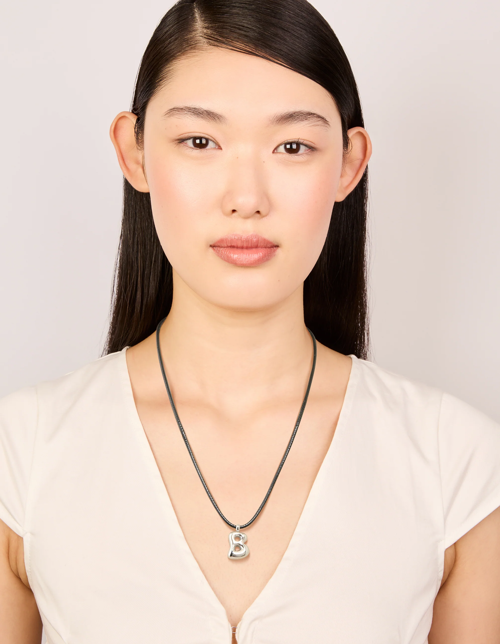Waterproof Stainless Steel Large Bubble Letter B Cord Necklace - Image 3