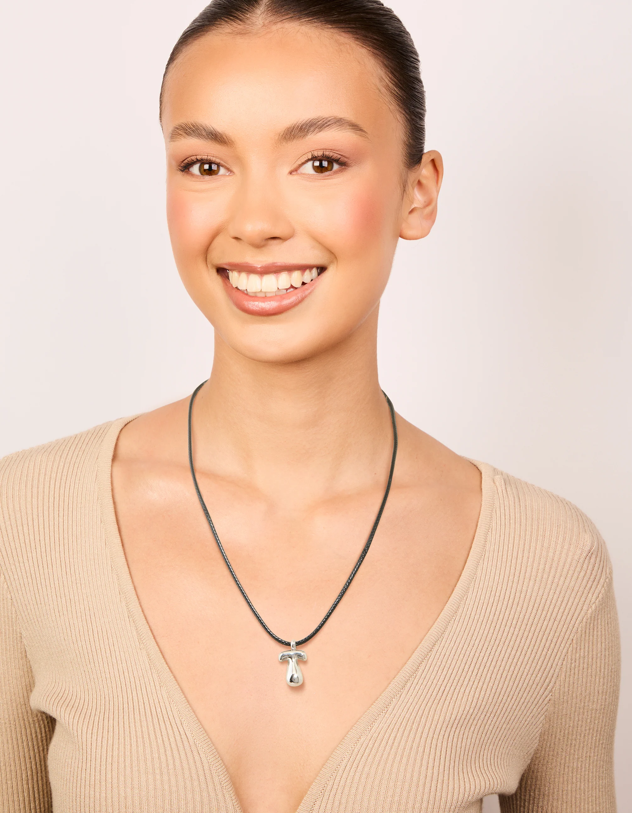 Waterproof Stainless Steel Large Bubble Letter T Cord Necklace - Image 3