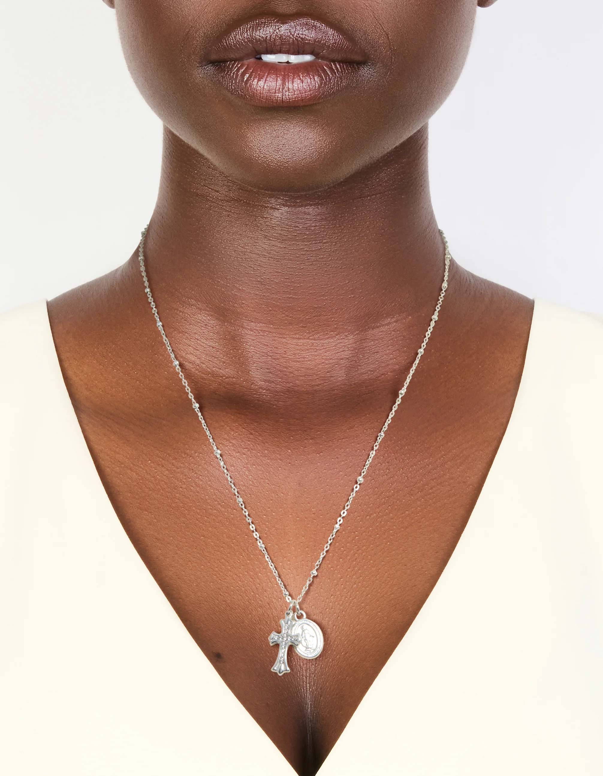 Waterproof Stainless Steel Mary & Cross Necklace - Image 2
