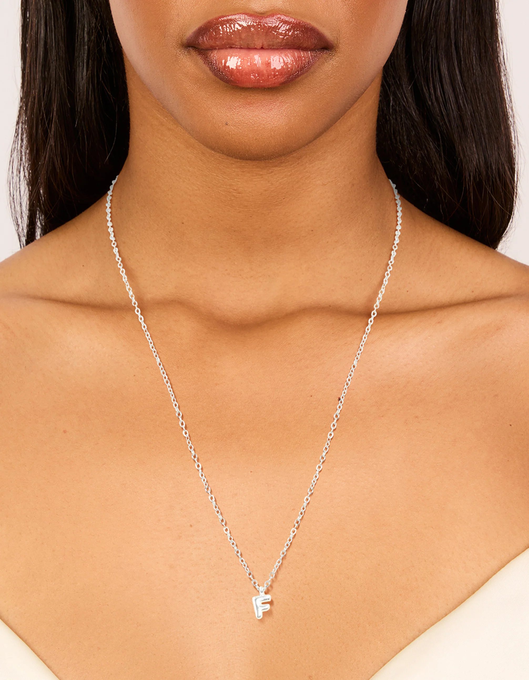Waterproof Stainless Steel Mini Bubble Letter F Necklace - Image 2
