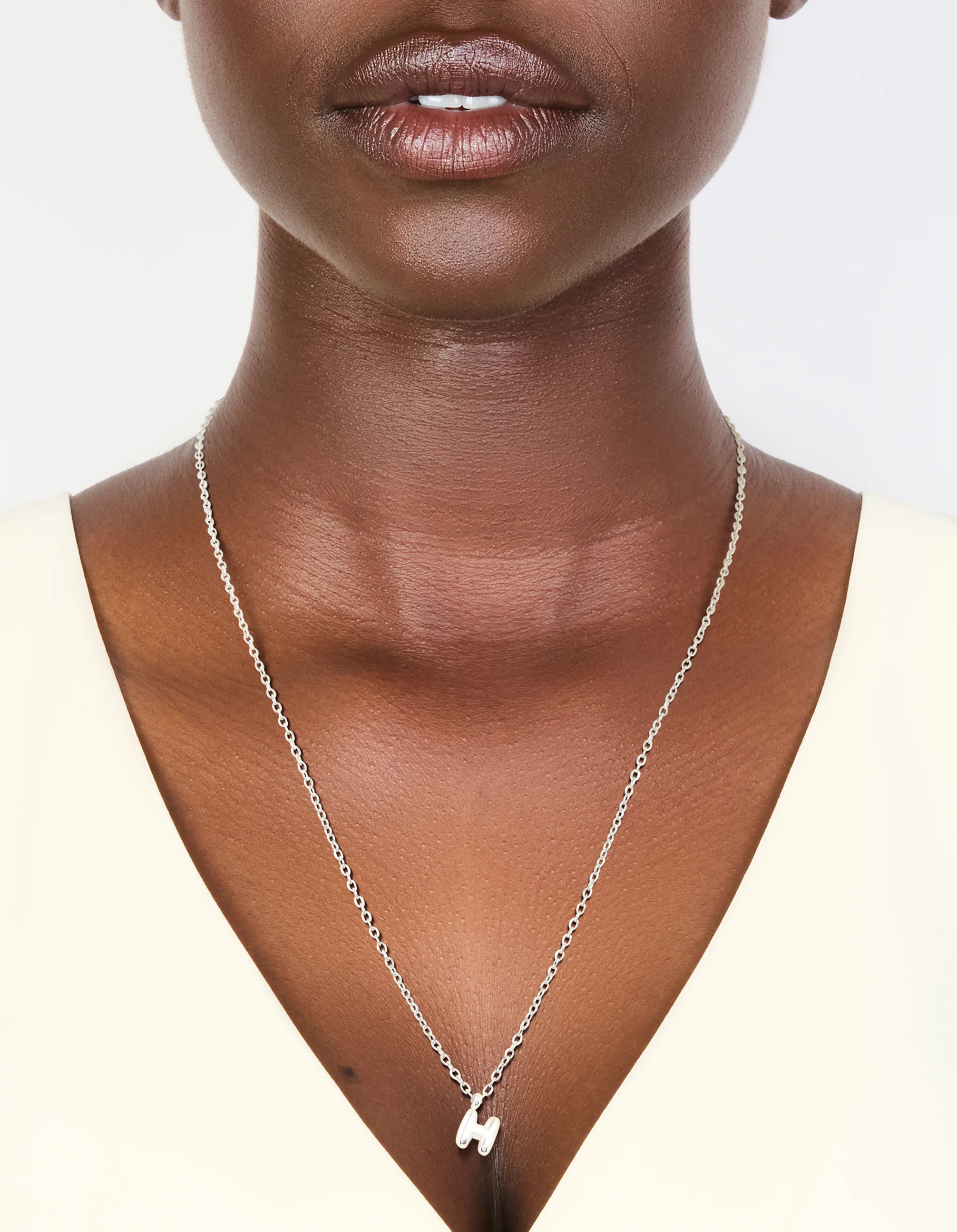 Waterproof Stainless Steel Mini Bubble Letter H Necklace - Image 2