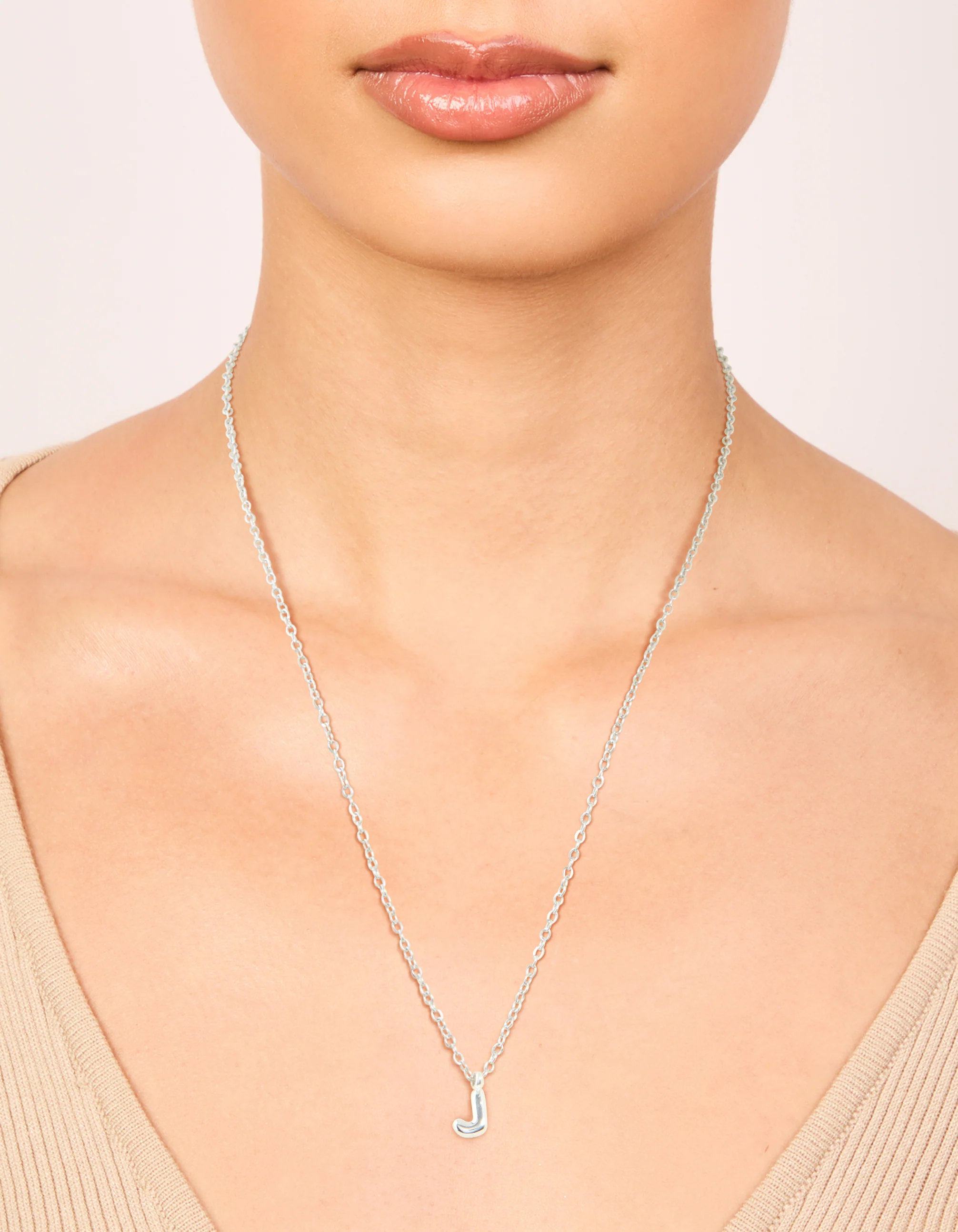 Waterproof Stainless Steel Mini Bubble Letter J Necklace - Image 2