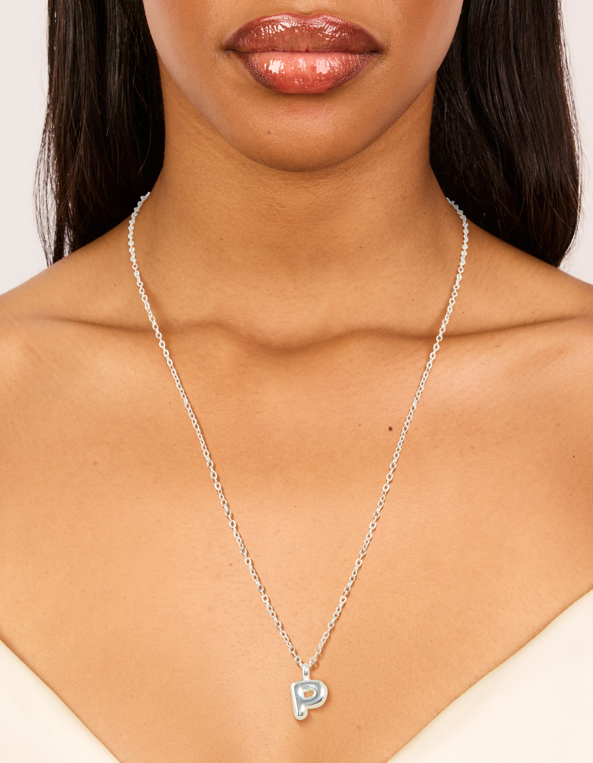 Waterproof Stainless Steel Mini Bubble Letter P Necklace - Image 2