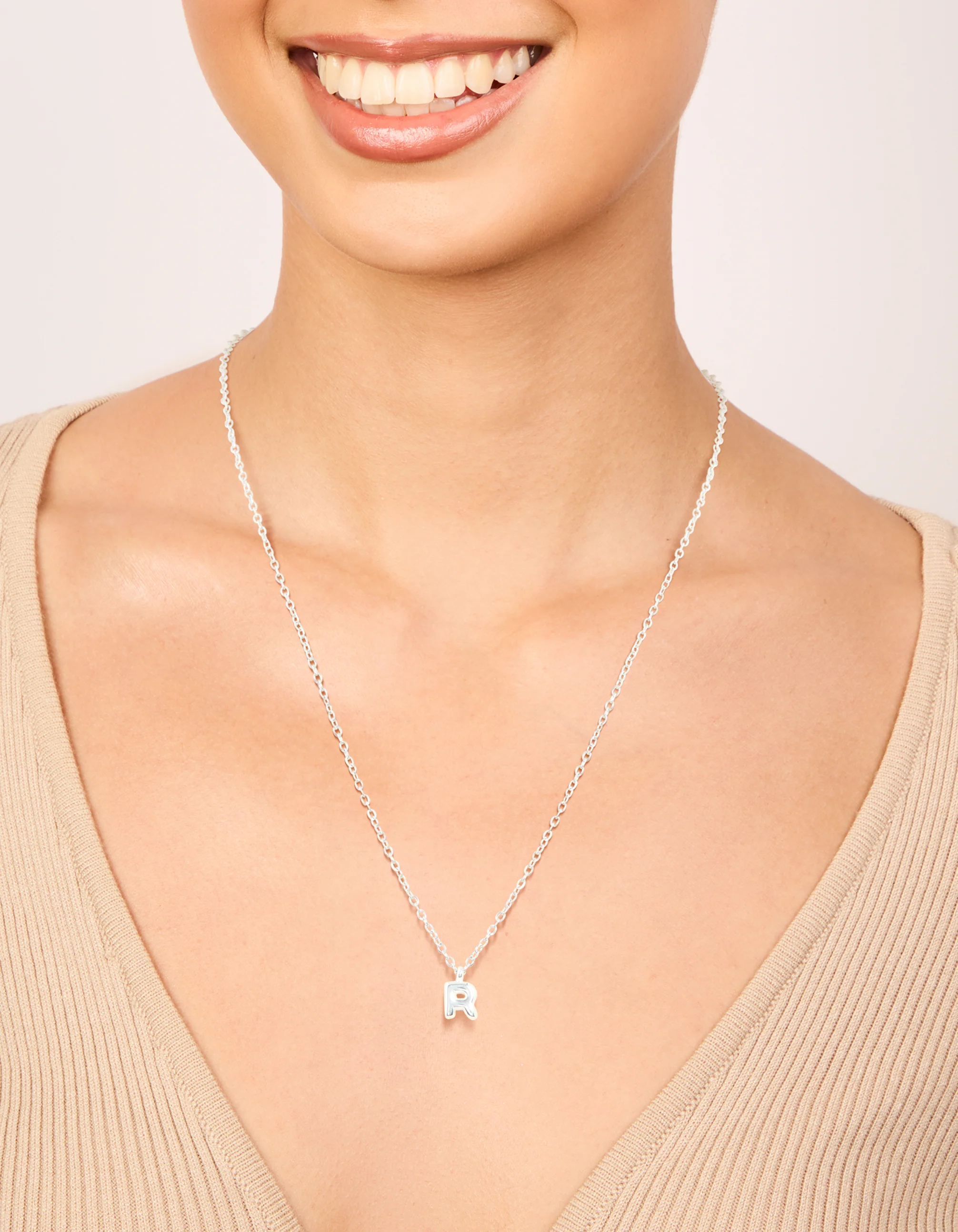 Waterproof Stainless Steel Mini Bubble Letter R Necklace - Image 2
