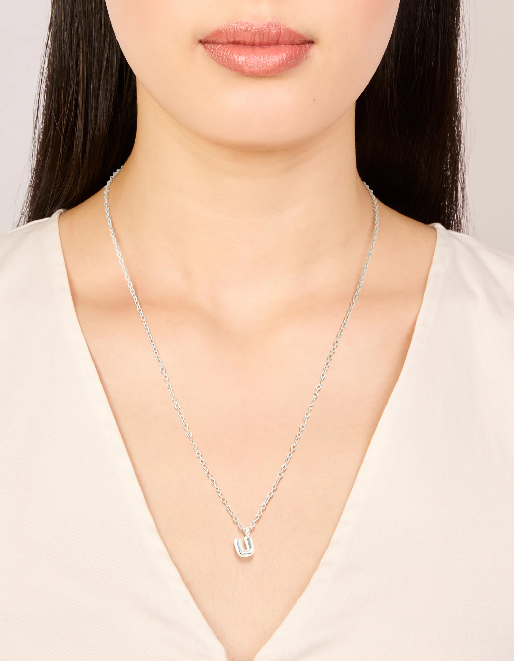 Waterproof Stainless Steel Mini Bubble Letter U Necklace - Image 2