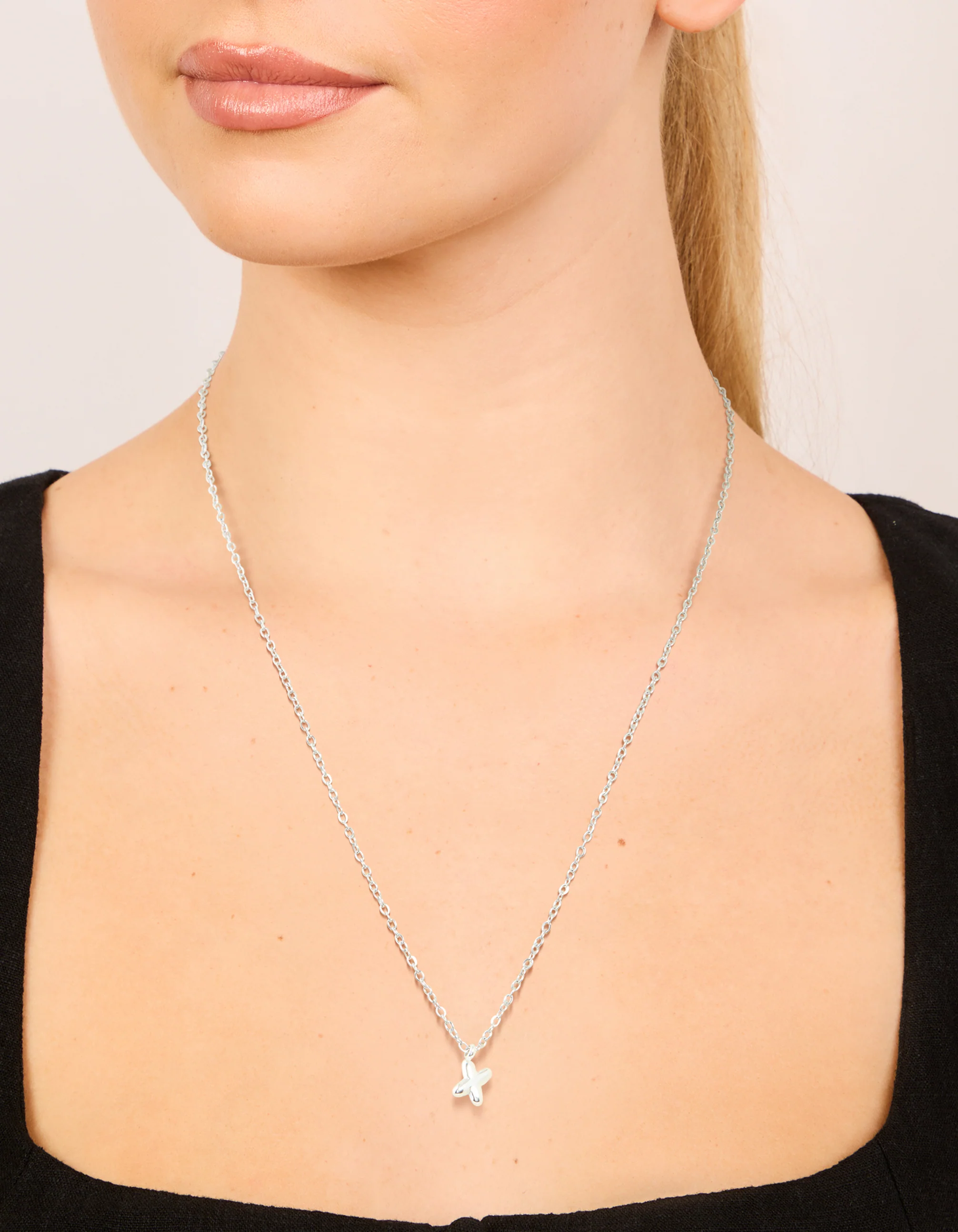 Waterproof Stainless Steel Mini Bubble Letter X Necklace - Image 2