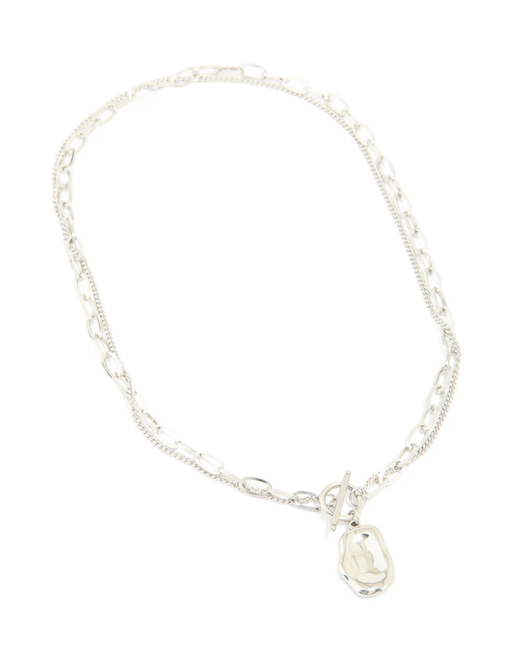 Waterproof Stainless Steel Molten Pendant & Chain Layered Necklace - Image 2