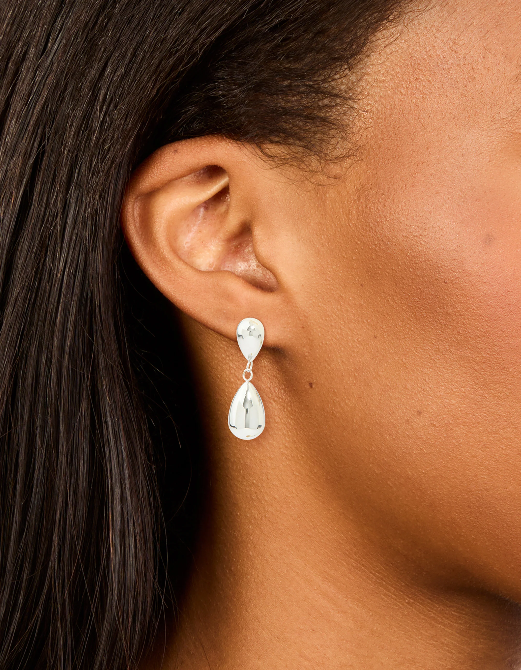 Waterproof Stainless Steel Pear Double Drop Earrings - Image 4