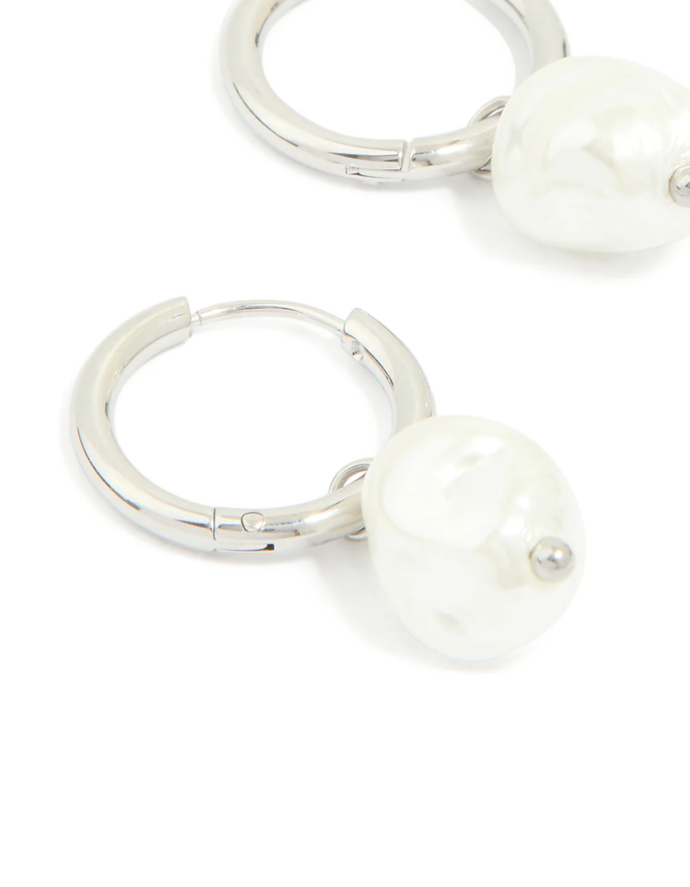 Waterproof Stainless Steel Pearl Huggie Earrings - Image 2