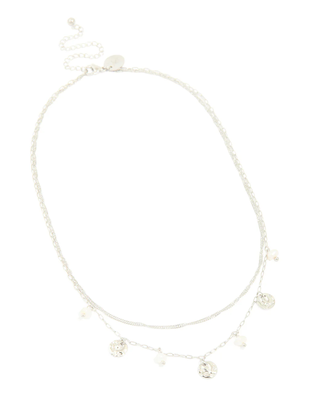 Waterproof Stainless Steel Pearl & Molten Pendant Chain Layered Necklace - Image 2