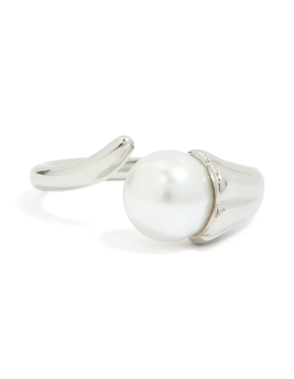 Waterproof Stainless Steel Pearl Open Wrap Around Ring - Image 3