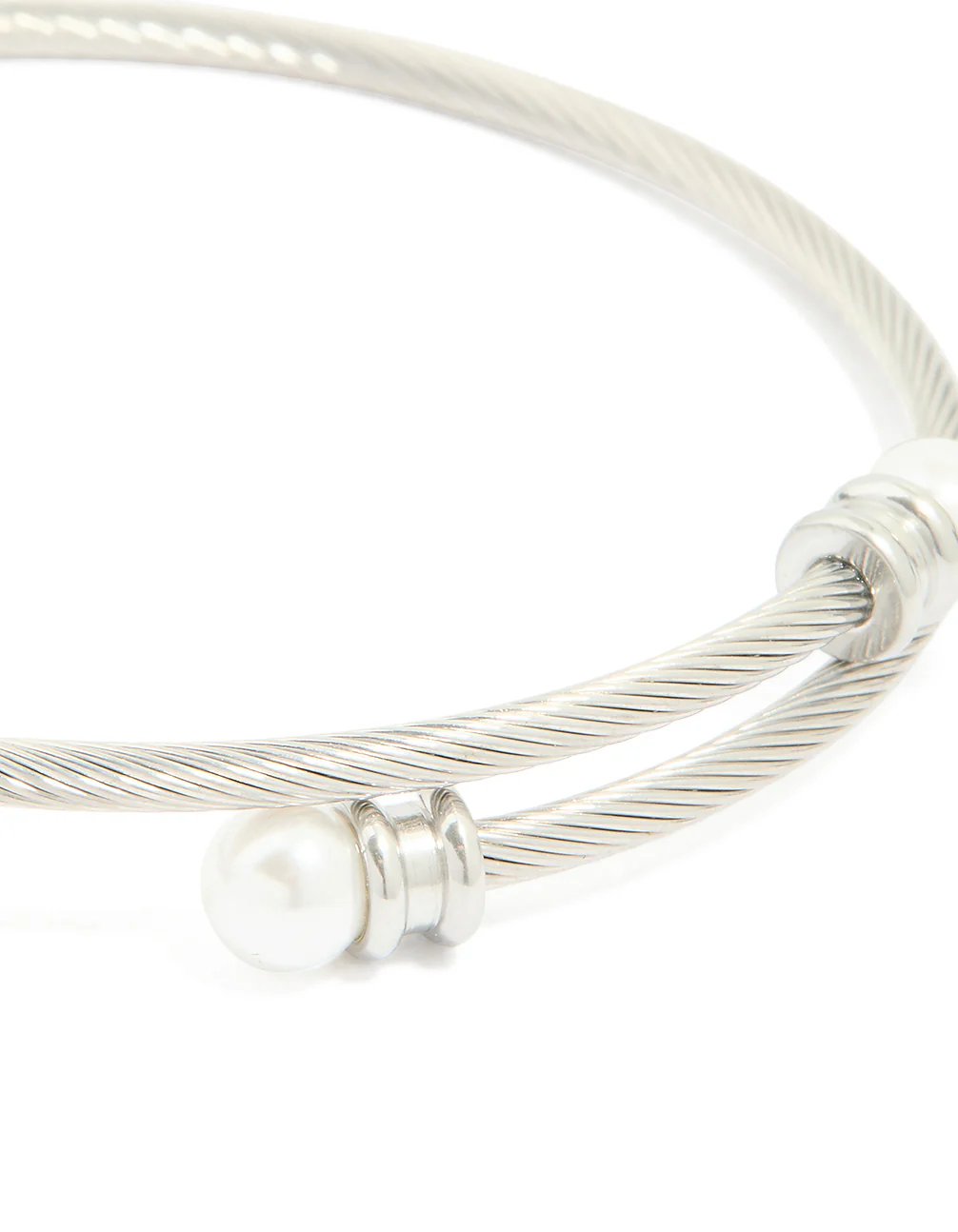 Waterproof Stainless Steel Pearl Twisted Bangle - Image 4