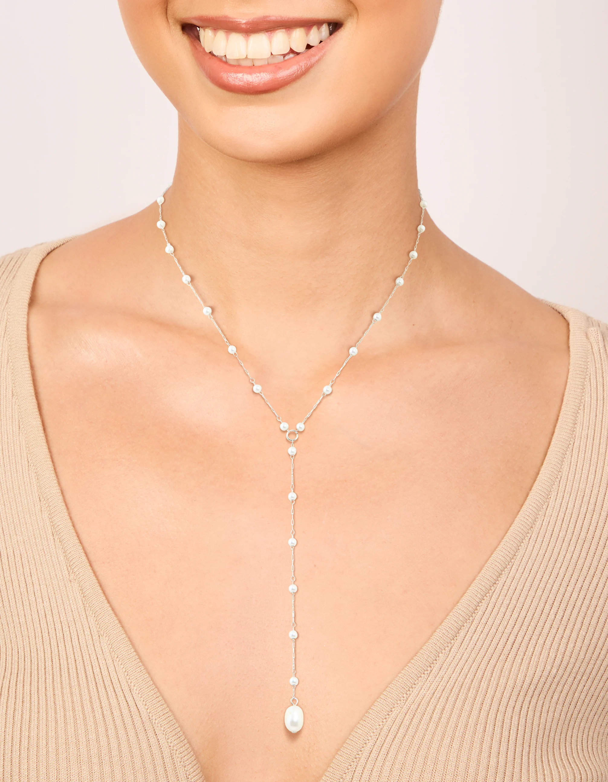 Waterproof Stainless Steel Pearl Y-Necklace - Image 2