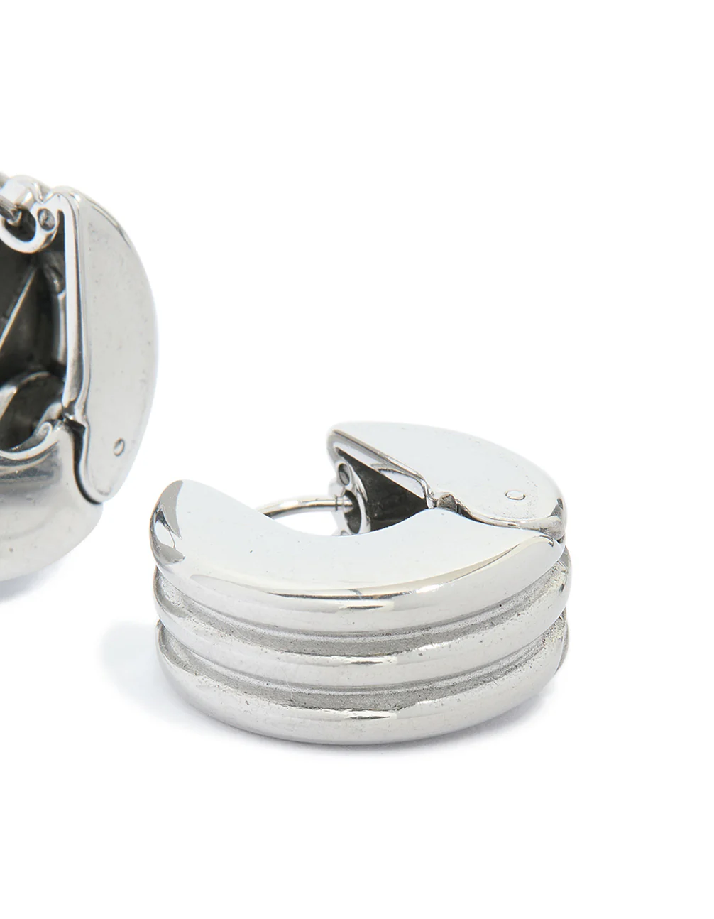 Waterproof Stainless Steel Ribbed Circle Hinged Hoop Earrings - Image 4