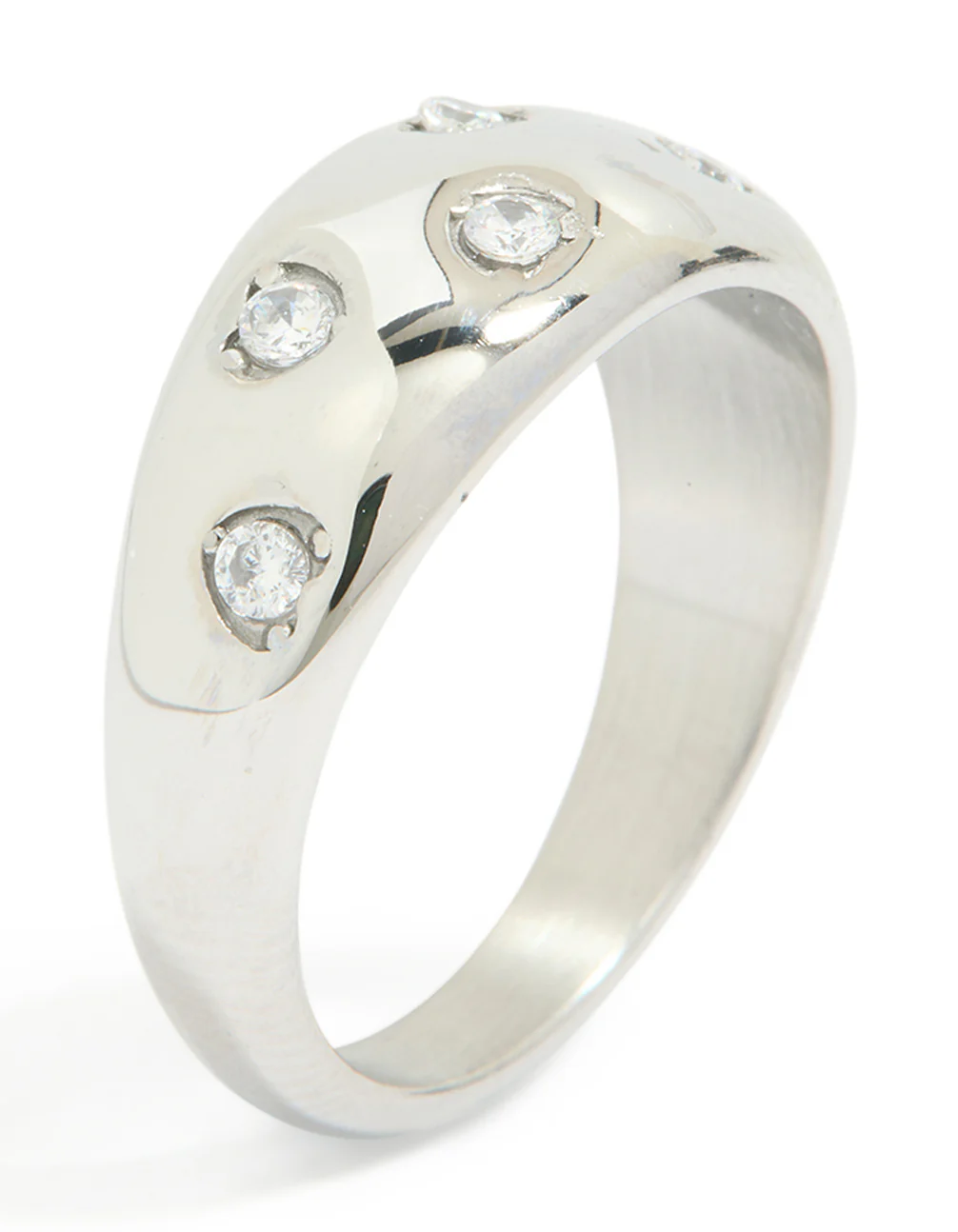 Waterproof Stainless Steel Spotty Diamante Band Ring - Image 2