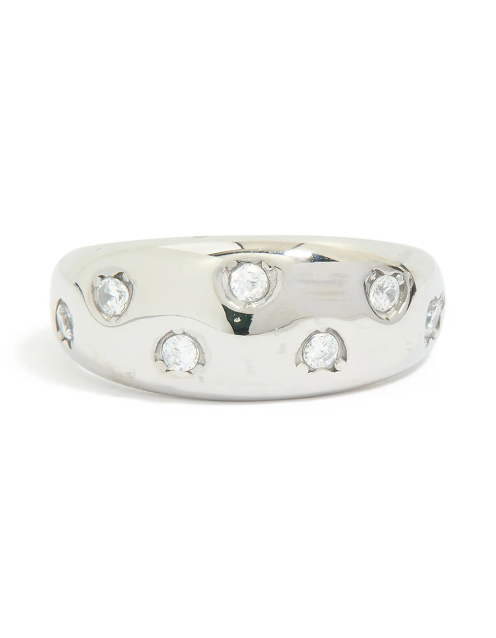 Waterproof Stainless Steel Spotty Diamante Band Ring - Image 3