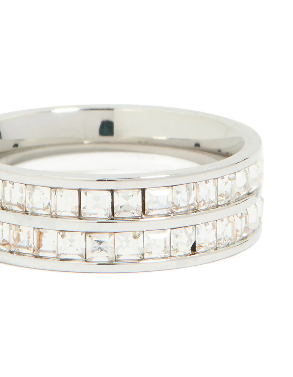 Waterproof Stainless Steel Square Cubic Zirconia Double Layered Ring - Image 3